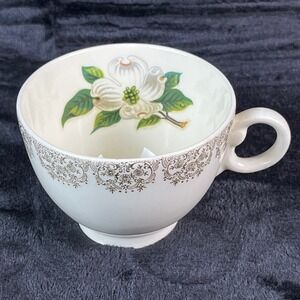 Vintage Porcelain Teacup Dogwood Flower Gold Filigree Scroll Floral China